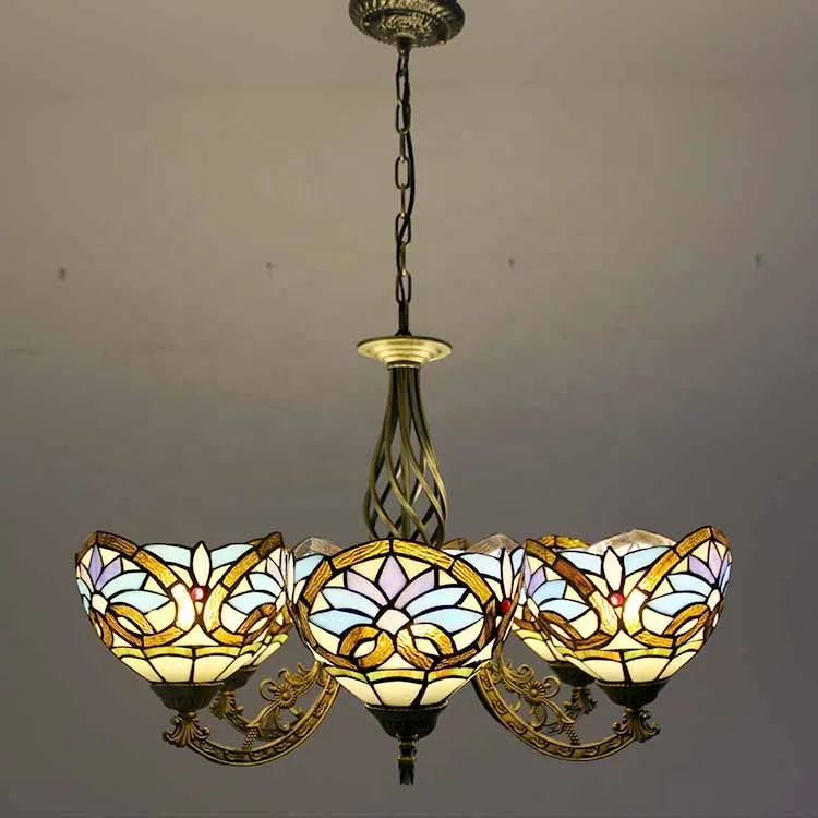 LongHuiJing 110V-120V 6 Lights Pendant Light Tiffany Stained Glass Love Patterned Chandelier Lighting Fixtures