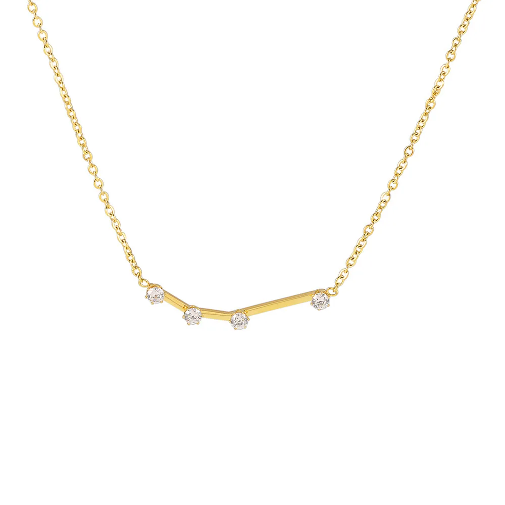 18K Gold Plated Stainless Steel Astrology Jewelry Horoscope Star  Sign Pendant Diamond Zodiac Sign 12 Necklace