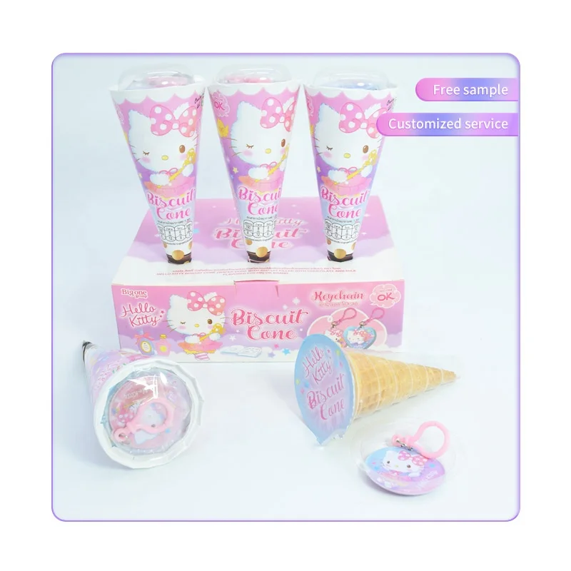 Thai Snacks Vendor Custom Kitty Cartoon Printing Ice Cream Cone Children Customization Chocolate Wafer Biscuits