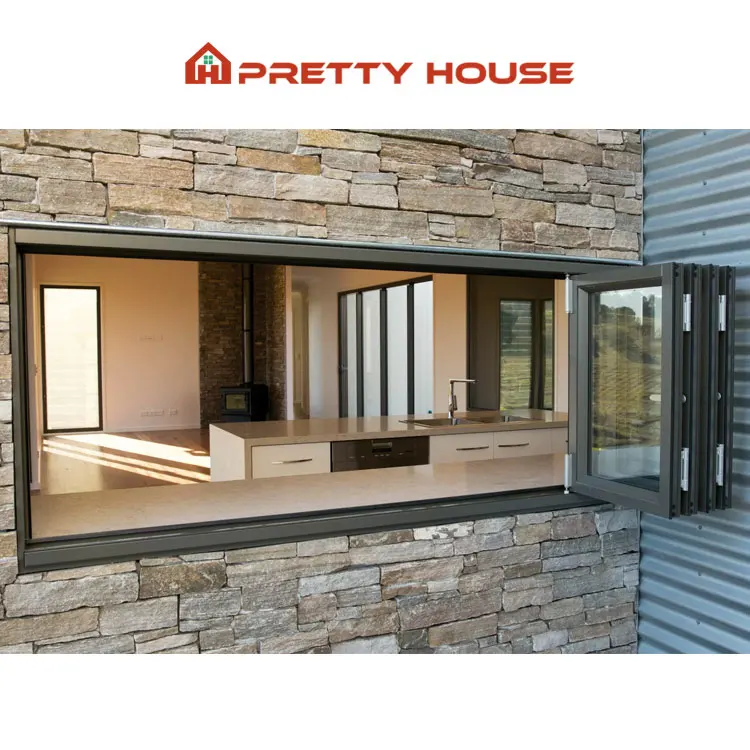Modern Thermal Break Aluminum Bi Folding Window Soundproof Accordion Sliding Glass Windows