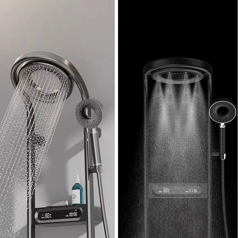 New Grey Black Silver Multifunction Rainfalll Piano Key Hot And Cold Sprinkler Massage Shower Head Sets System Panel