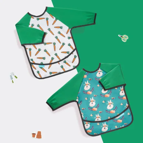 
Happyflute muti function baby eating aprons baby long sleeve bibs waterproof kids art painting for children with pockets 