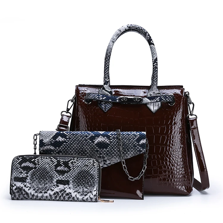 China factory online selling 3 bags in 1 handbag sets women hand bags Crocodile pattern leather bag