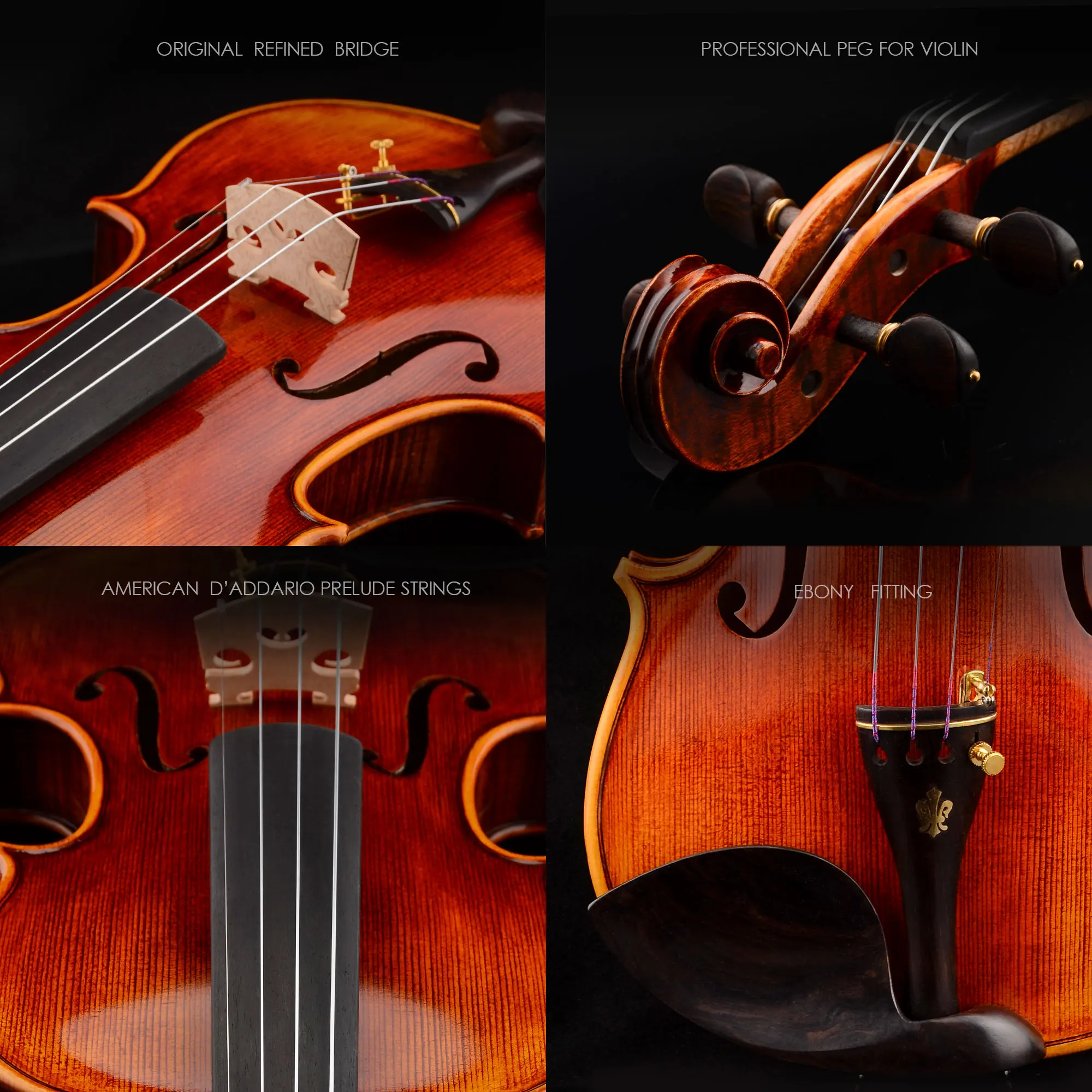 CHRISTINA V06C Professional Solid Wood Violin Set with Free Case and String Bow Spruce Face Maple Back/Side