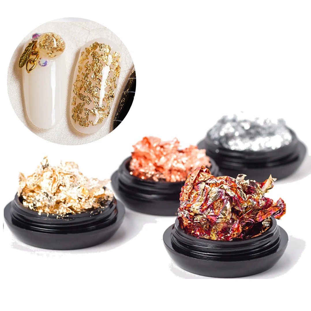 RTS hot sale Ornate  luxury Nail Art DIY Decoration Gold Silver Highlight Shiny Tin Foil Fragments women Summer Nail Sticker