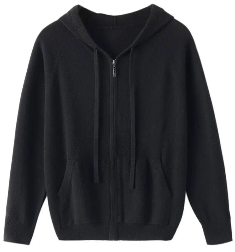 customized classic style casual knit zipper cashmere hoodie merino wool cashmere sweater for men