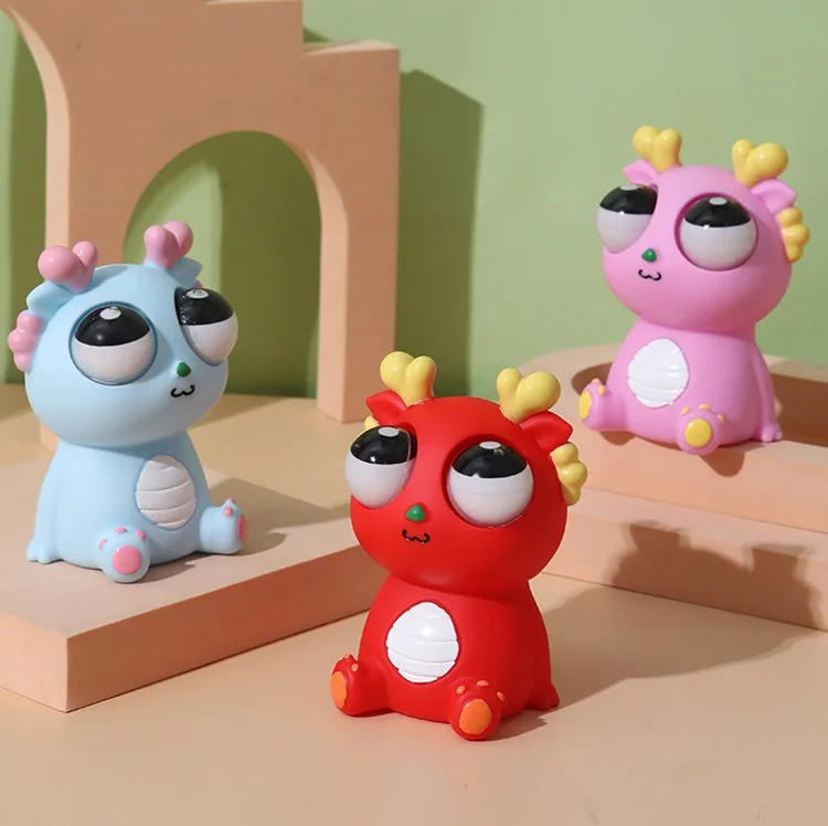 Hot Selling Novelty Gag Toys Fidget Toys Creative Cute Cartoon Big Eyes China Dragon Squeeze Toys