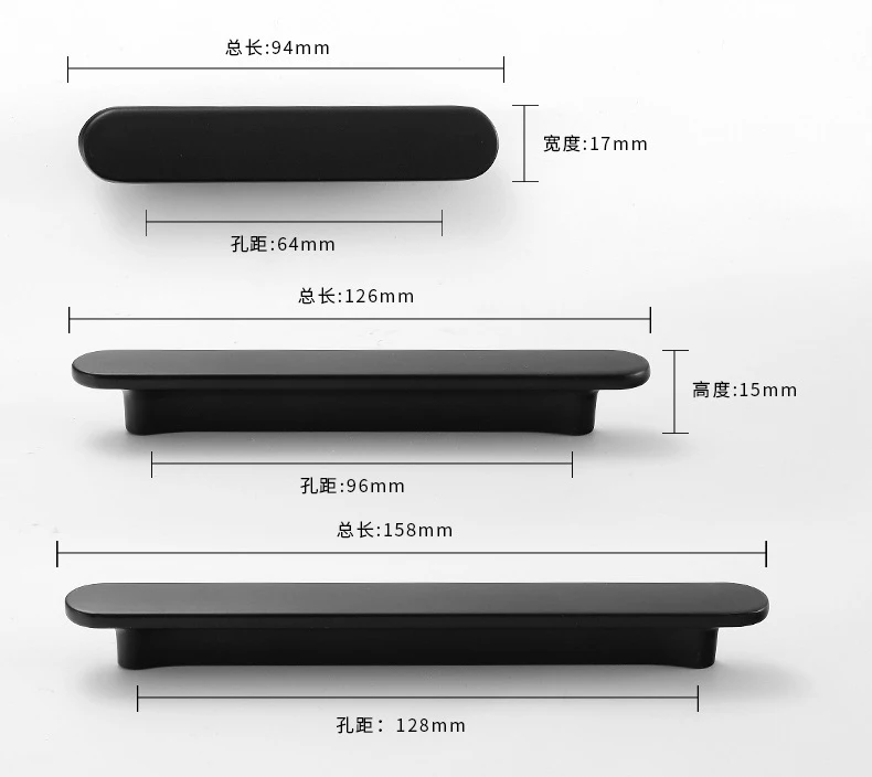 Modern American arc-shaped black bedroom furniture hardware zinc alloy drawer handle brushed gold kitchen cabinet handle pull