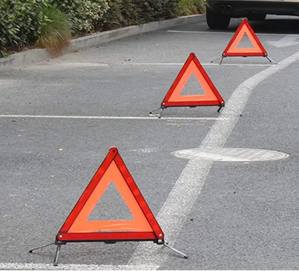 Reflective Triple Triangle Car Warning Sign, Foldable Emergency Warning Triangles Breakdown Board, Safety Roadside