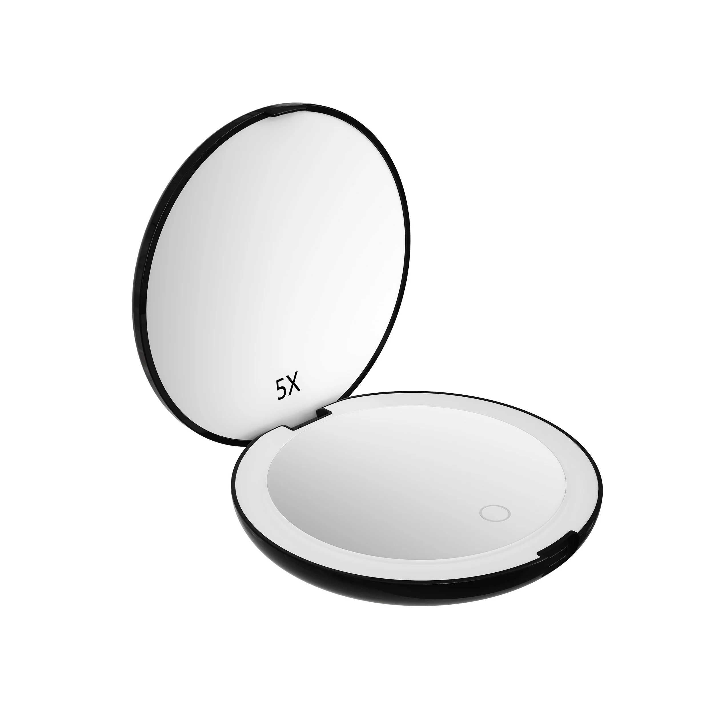 Black Logo Pattern Customization Stepless Dimming Portable Mini Makeup Hand Mirror with LED Light Compact Mirror