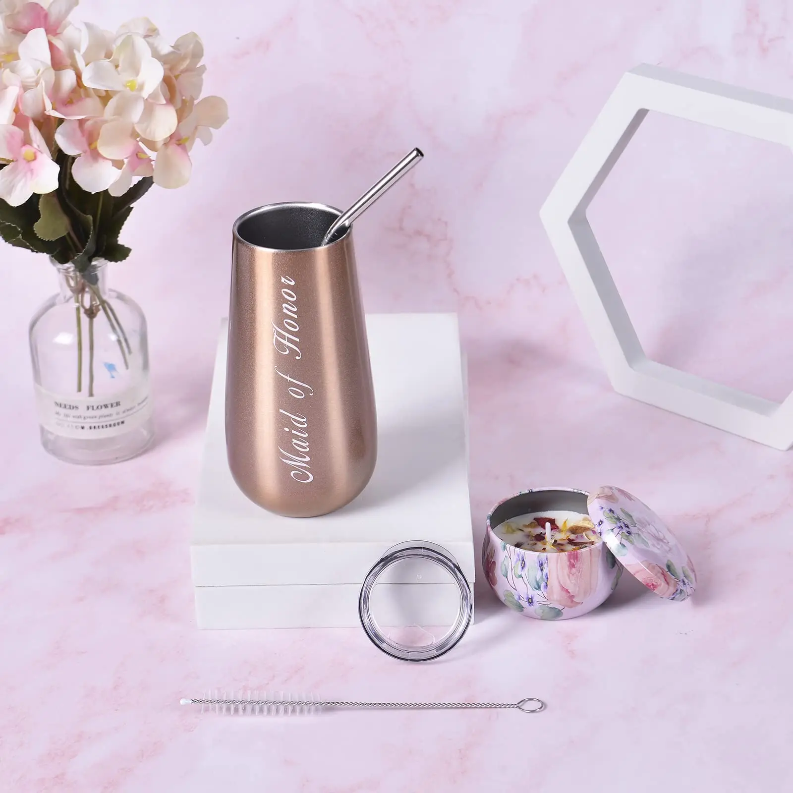 Maid Of Honor Gifts Box Stemless Stainless Steel champagne glasses Maid of Honor Proposal Gift,Will You Be My Maid