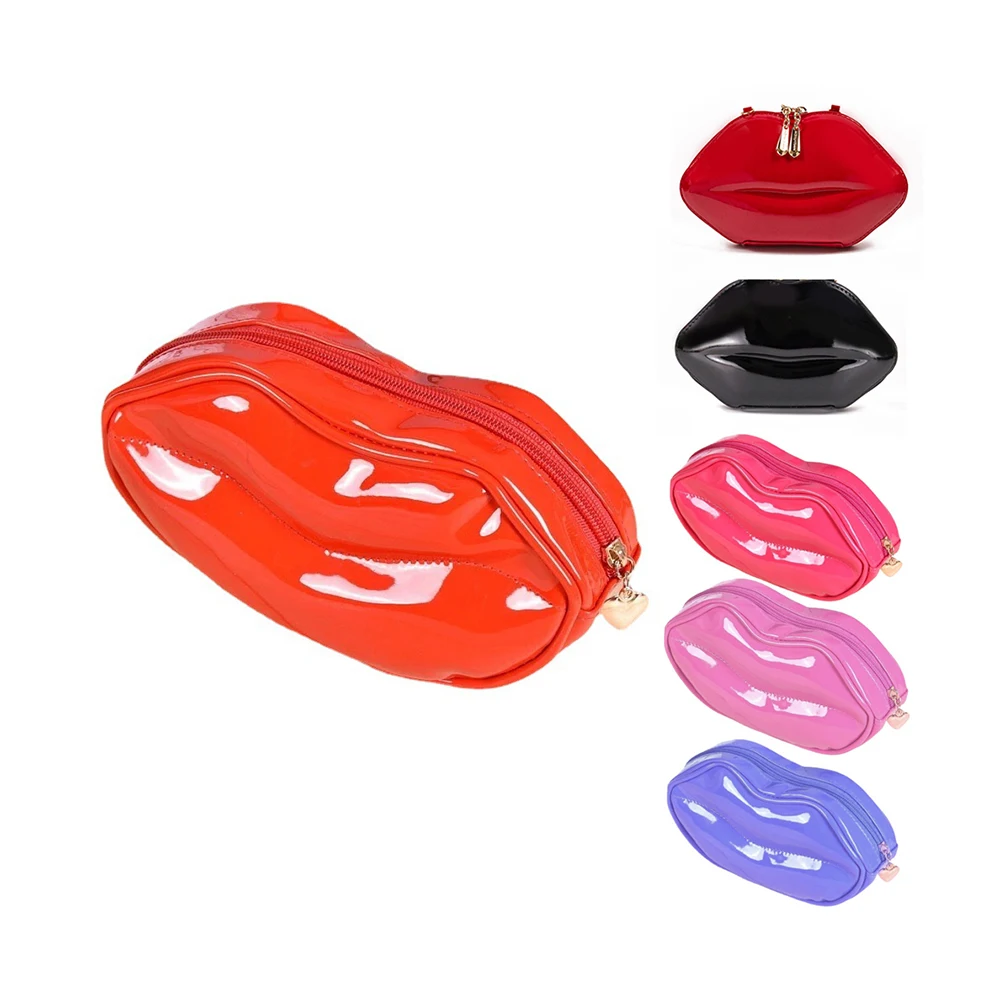 BSCI ISO Sedex FAMA Wholesale Factory Fashion Lip Shaped  Pu Cosmetic Bag