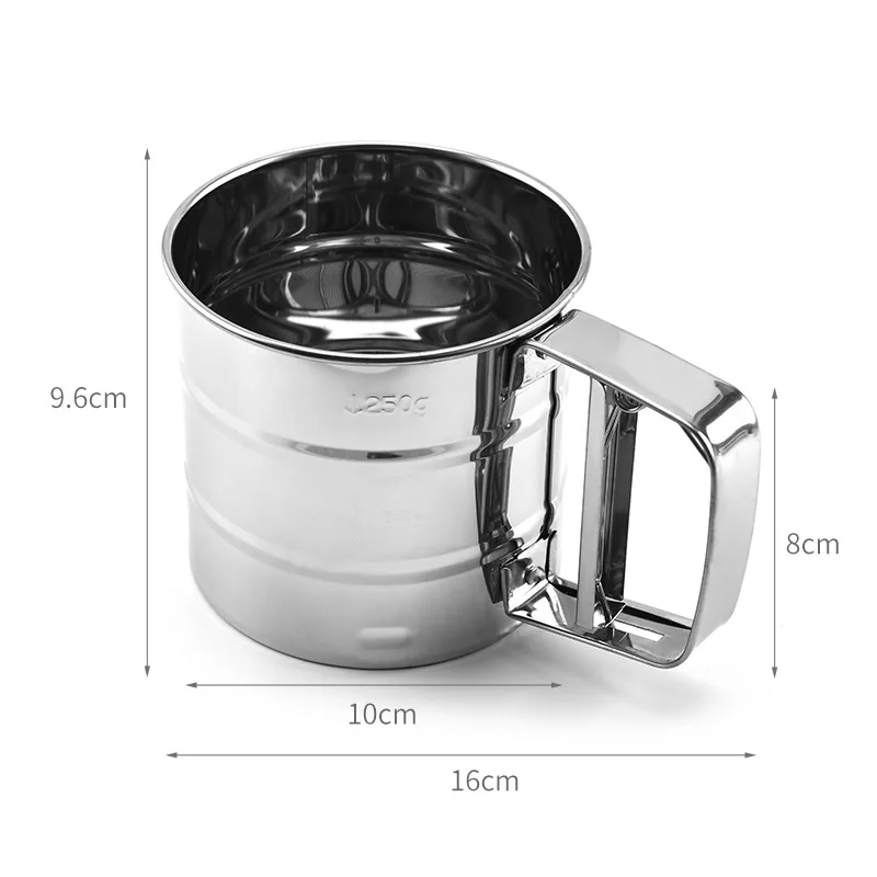 Kingwise Wholesale Kitchen Baking Tools DIY Pastry Bakery Gadget Flour Bolt Stainless Steel Flour Shaker Sifter with Handle