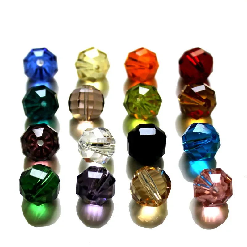 Wholesale DIY Jewelry Making 8mm 10mm Transparent Faceted Flat round 3A Crystal Loose Beads in Mixed Colors