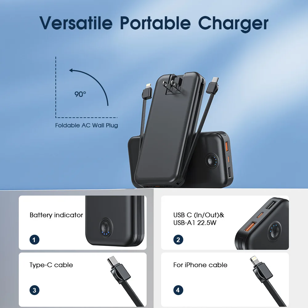Strong Performance OEM ODM Regular High Quality 16000 mAh High Capacity Double Type C and 8Pin Interface Portable Power Bank