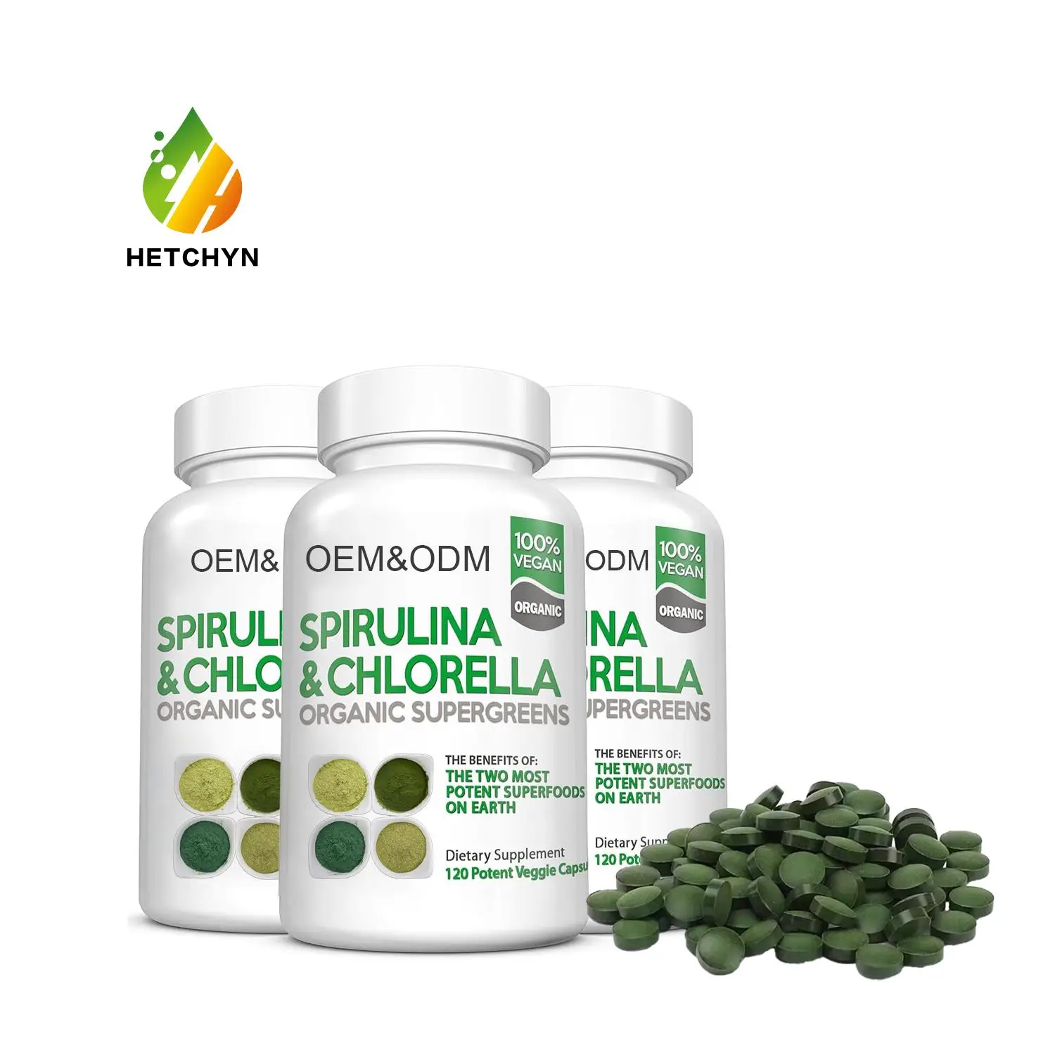 OEM 100% Organic Spirulina Tablets Nutritional Supplement Bulk Mixed Spirulina Chlorella Tablets organic