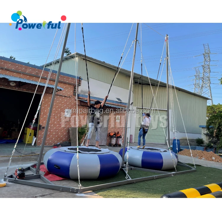 Hot Sale Factory Supply Amusement Equipment 2 Persons Inflatable Bungee Jumping With Trailer Trampoline