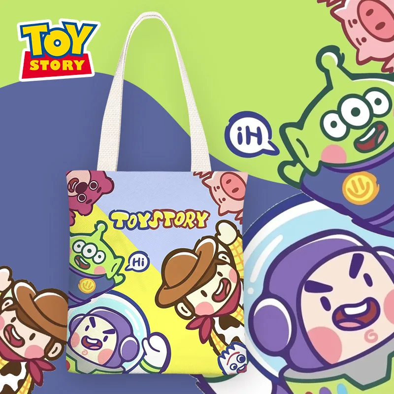 Hot Selling Cartoon Cute Toy Story Woody Buzz Casual Canvas Shopping Tote Big Capacity Sweet Girls Hand Shoulder Bag Custom GIft