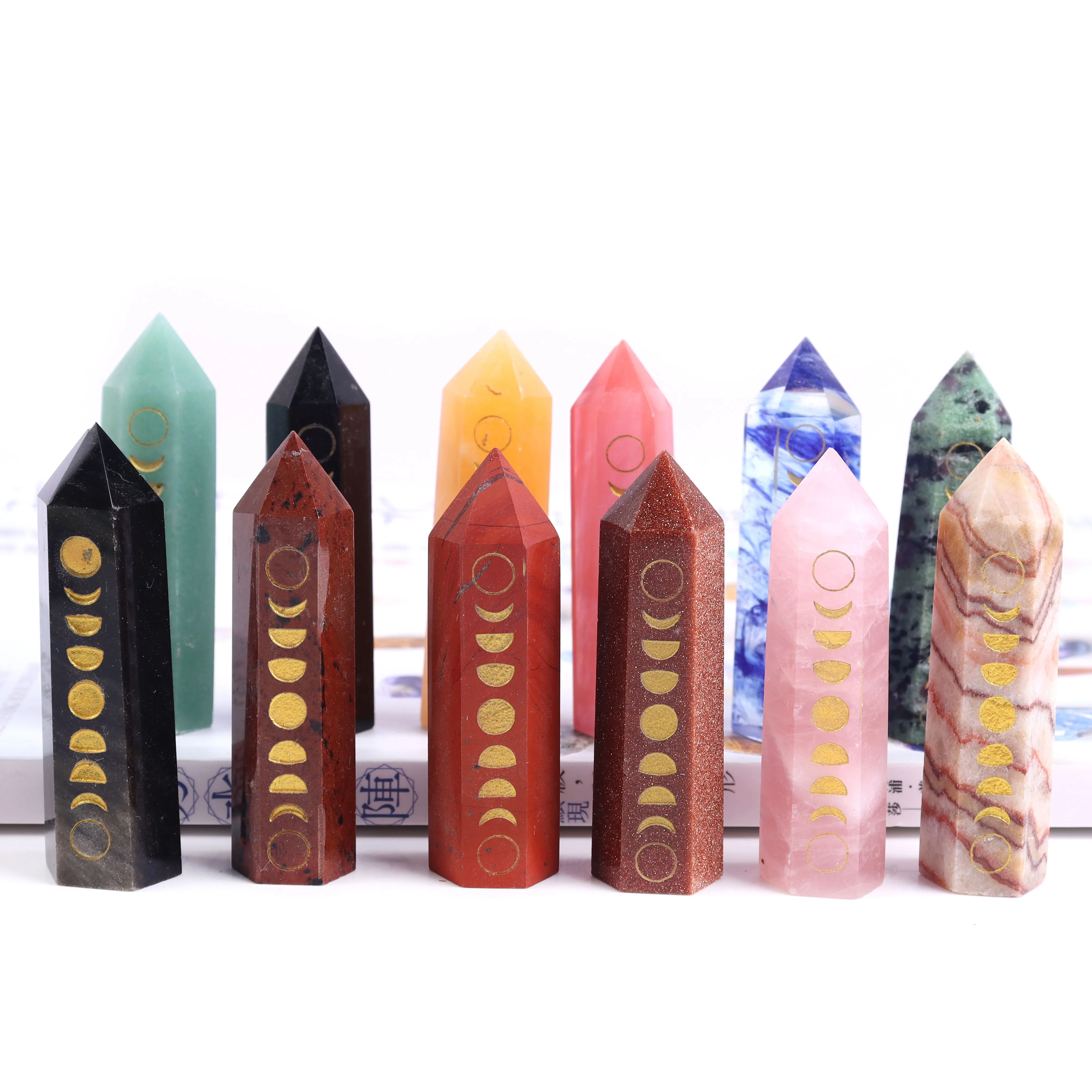 Высококачественная резная Лунная Палочка из натурального кристалла, розовая кварцевая Лунная фаза, селенит-башня с фазой Луны