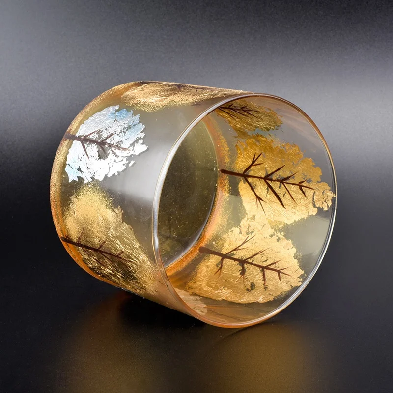 Luxury Autumn Golden Leaves Glass Candle Jars
