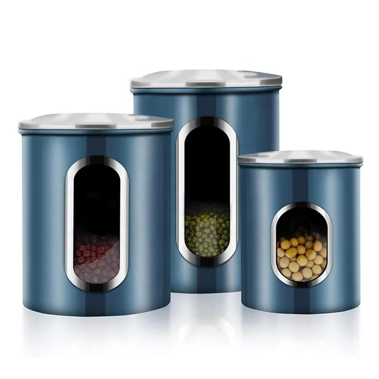 KLP metal stand canister set Storage coffee bean vacuum kitchen Eco-friendly metal tea canister