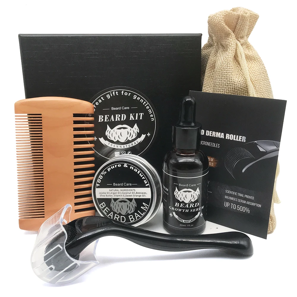 Beard Grooming Trimming Care Kit Best beard oil price derma Roller Serum Balm comb Beard Growth kit