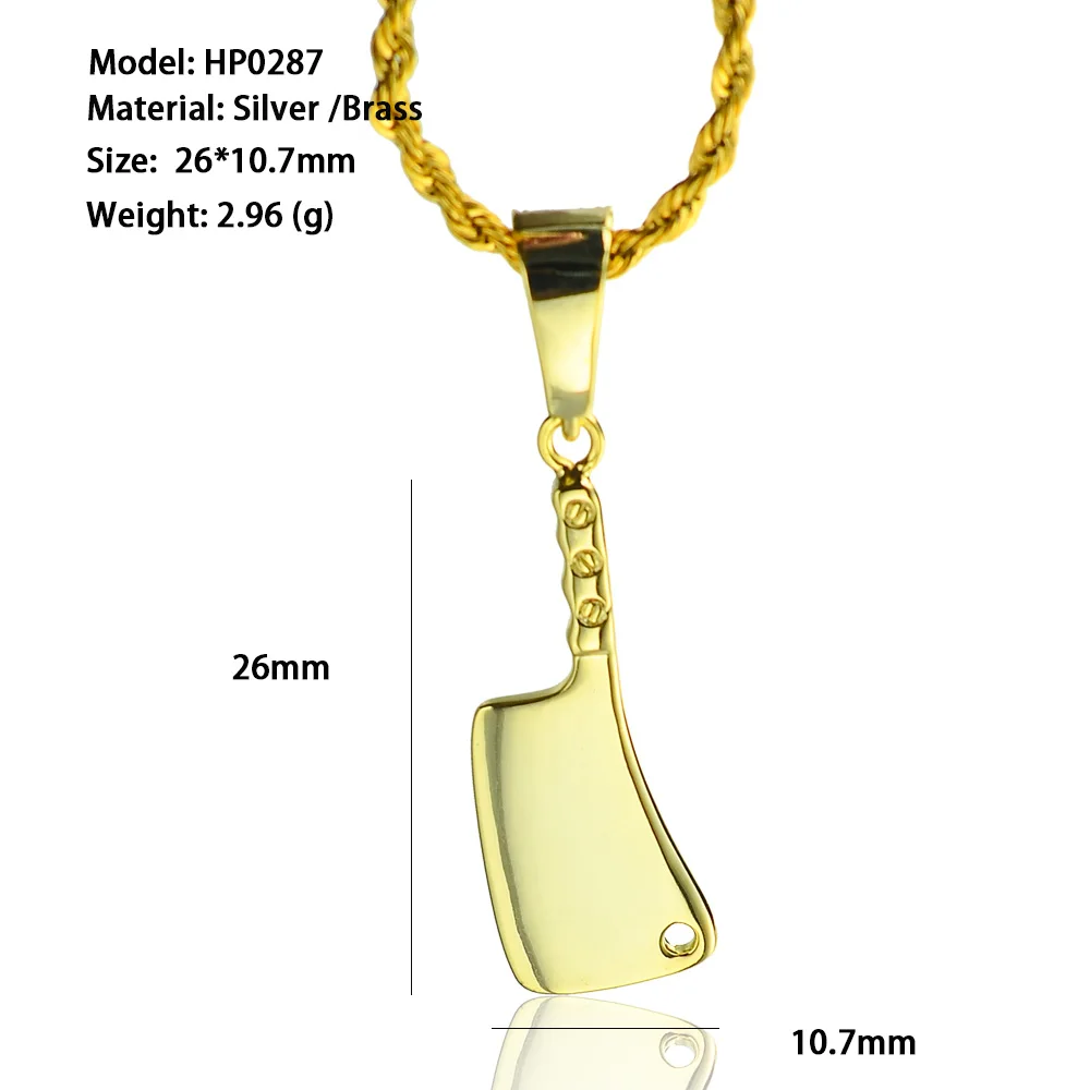 Wholesale Fashion Personalized Jewelry Creative Punk Style Iec out Zircon Kitchen Knife Brass Pendant