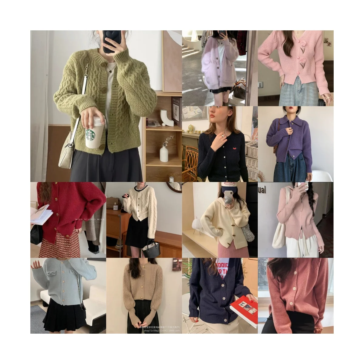 Autumn winter new style fashion sweater casual color block top cardigan pearl button loose knitted sweater cardigan for women