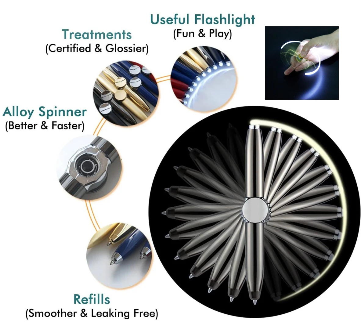 2021 Multi Functional Fingertip Gyro Pen Reduce Pressure Stylus Fidget Ballpoint Pens With Led Light