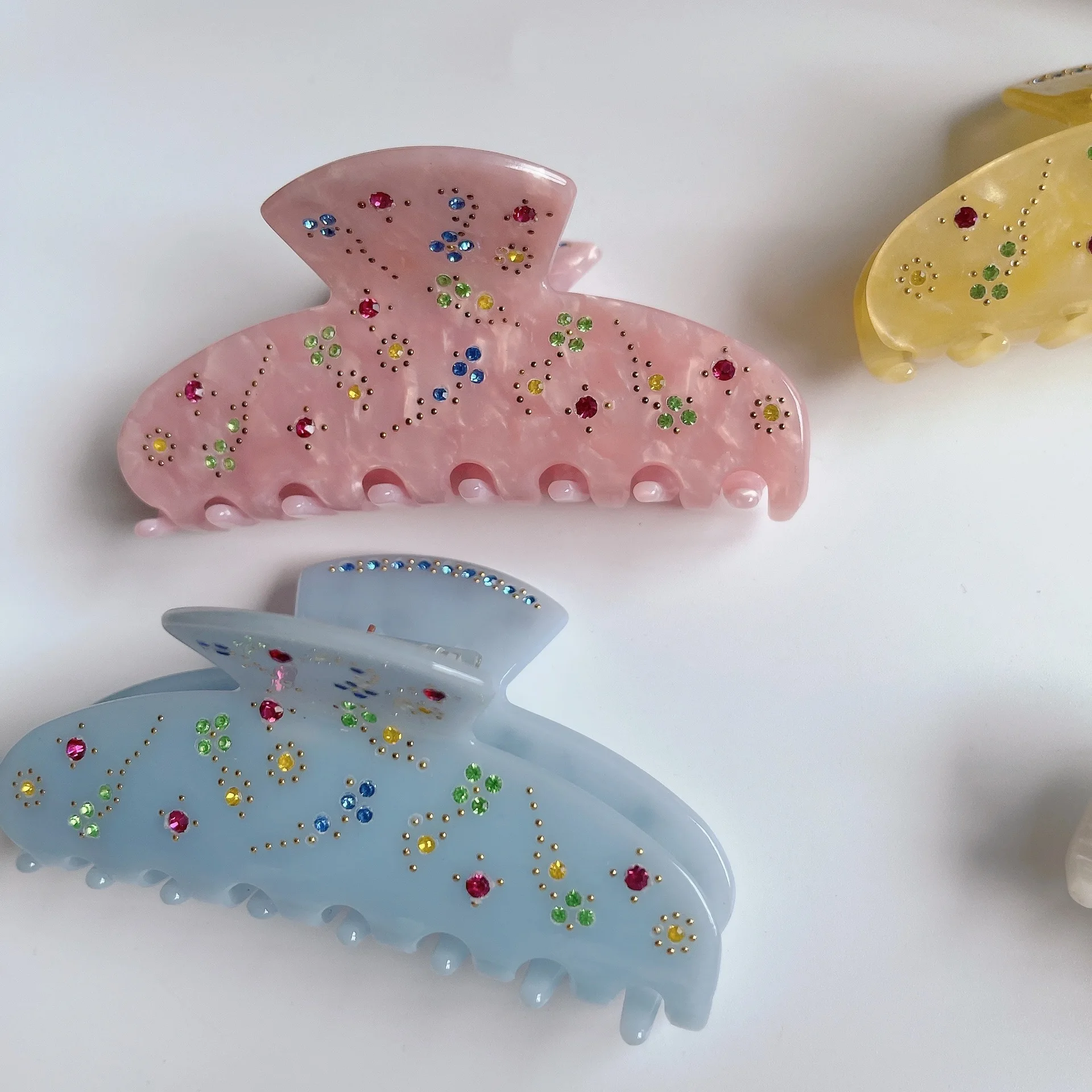 Custom Luxury Flower Acetate Diamond Alligator Hair Clips High Quality Hair Claws For Girls