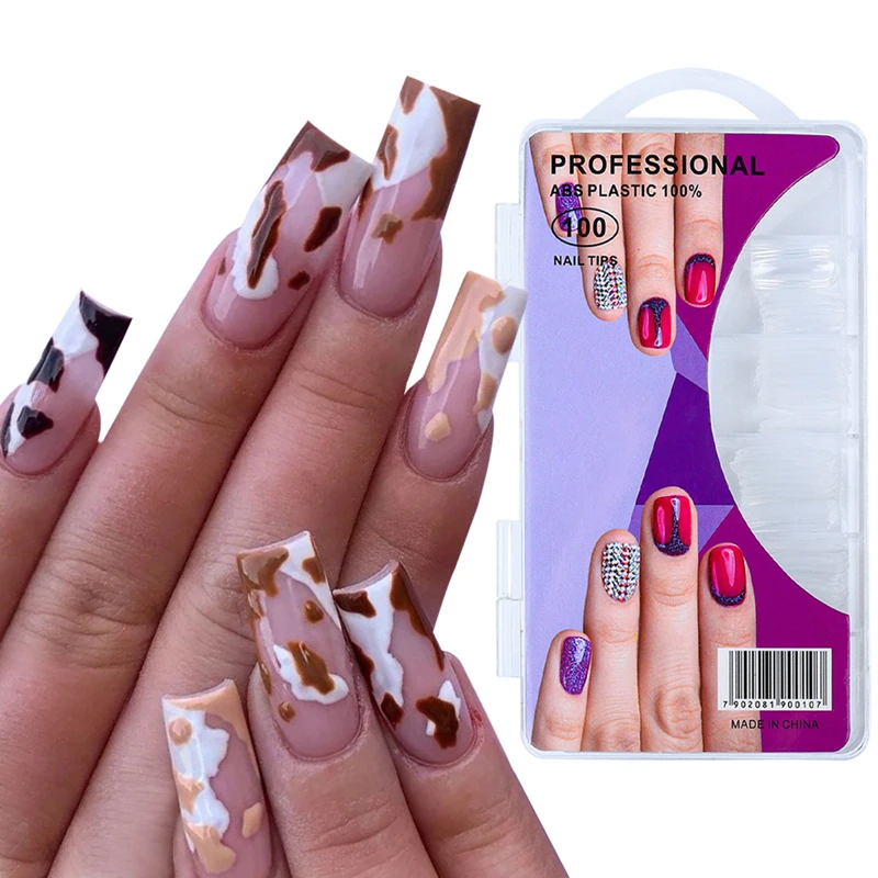 10 kinds size Natural Transparent 100 pieces nail tip with box French Full & Half Cover Fingernail ABS Artificial nails