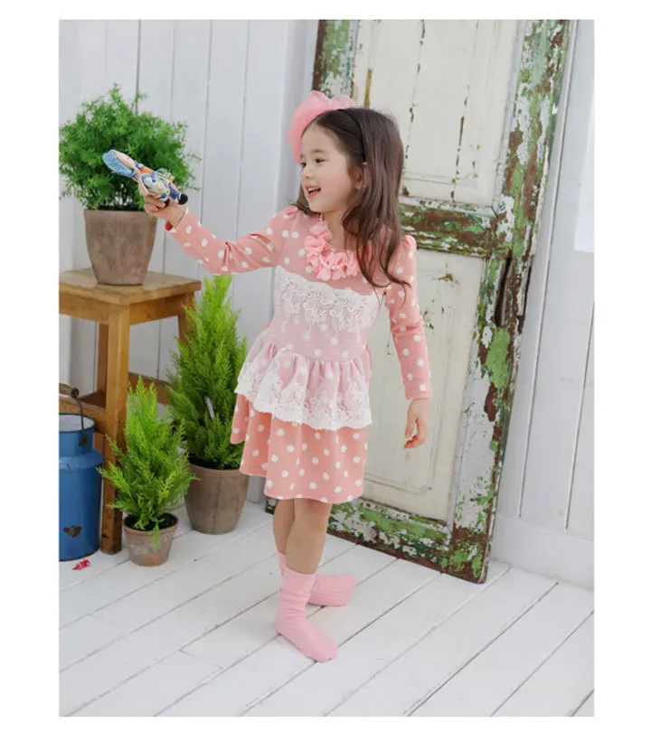 Girl Fancy Fashion Long Sleeve Plaid Or Dot Lace Wedding Dress In Best Price