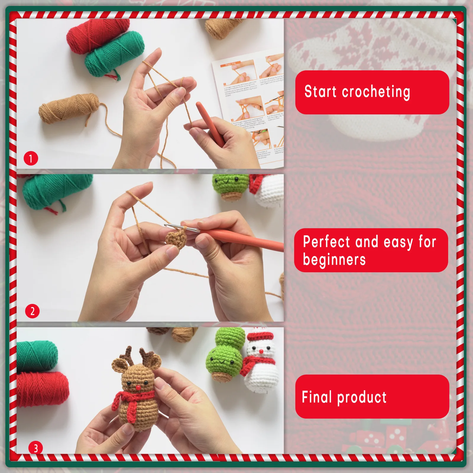 Crochet Christmas Kit for Beginners Christmas Crochet Gifts Starter Knitting Kit with Step-by-Step Video Tutorials
