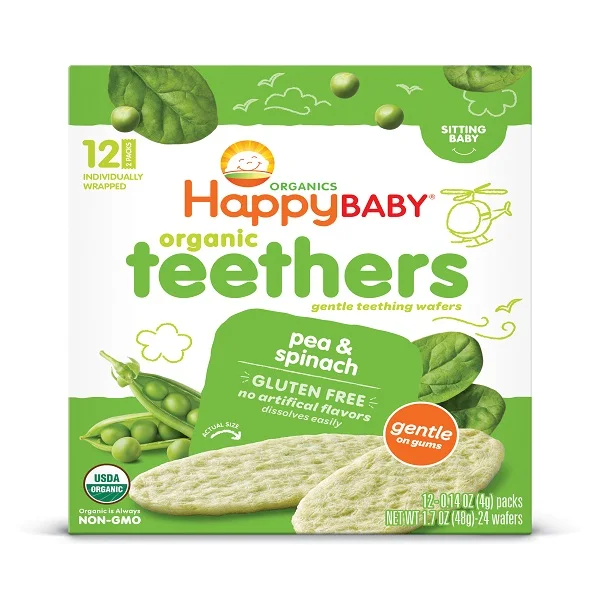 The Perfect Baby Snack Happy Baby 100% Organic Natural Pea & Spinach Teethers Baby Grain Snacks