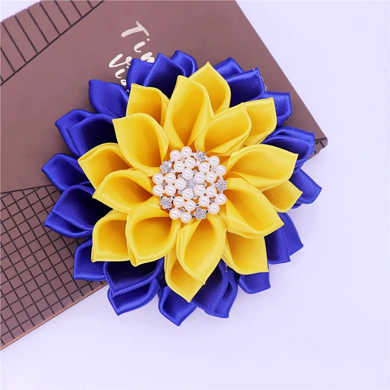 Royal and yellow sigma 1922 years satin layer large size pearl poodle greek sigma gamma rho flower pins brooch corsage