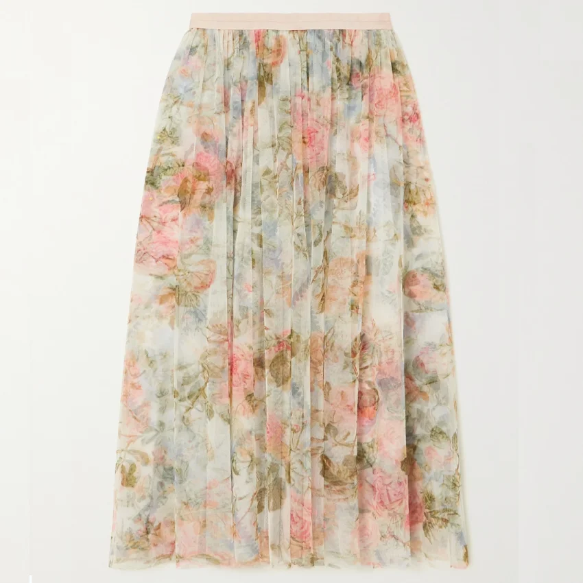 Custom Logo Oem Print Floral Pleated Chiffon Fashion Design  Women Casual Ladies Midi Long Skirts