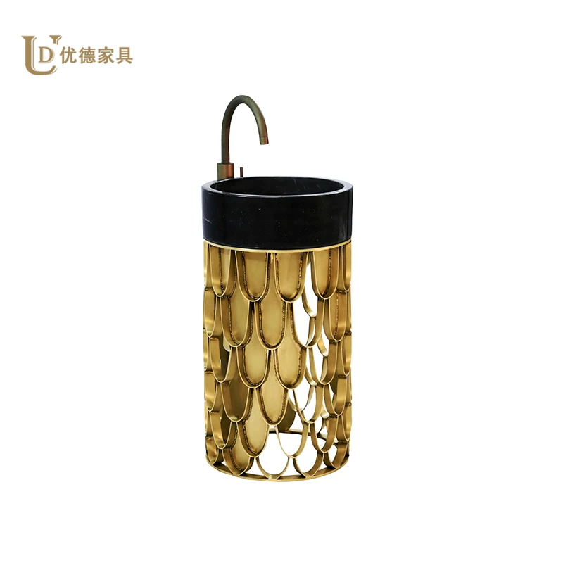 Gold bathroom round nature marble black marble Freestanding sink