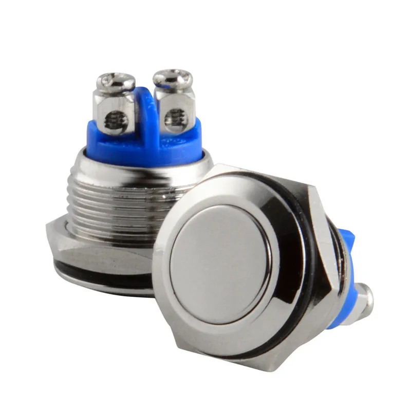 16mm Metal Boat Momentary Self Reset Push Button Switch ON OFF 2 Position 2 Pin Waterproof Starter Switch