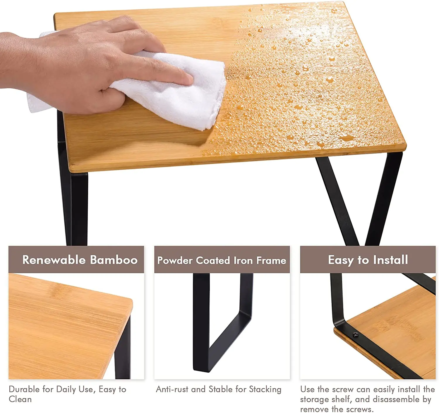 Bamboo Shelf Wooden Spice Rack 3 Tiers Stackable And Expandable Desktop Bamboo Shelving Organiser Spice Storage Rack For Counter