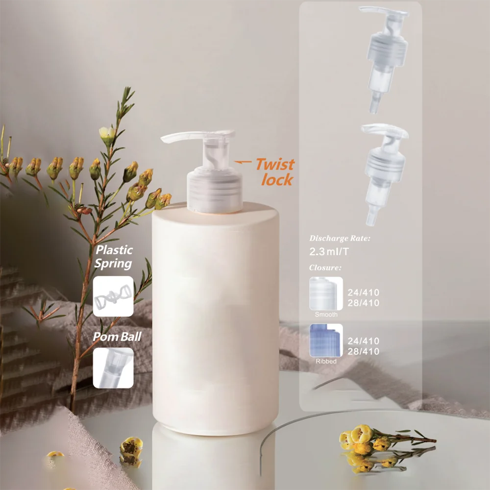 Screw Cap PP Luxury Glass Bottle Colorful White Black Gold Clip Lock All Plastic 24/410 28/410 38/400 Lotion Dispenser Pump Head