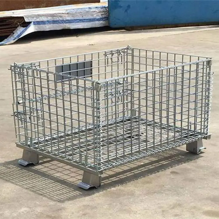 Movable Assemble Metal Shipping Pallet Galvanized Storage Shelf Rack With Wire Cage For Warehouse Storage Rack