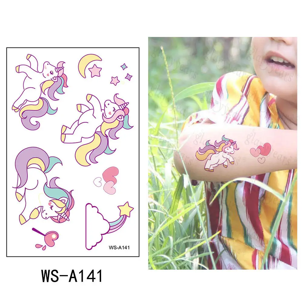 
WS-A Unicorn Tattoo Sticker Cartoon Animal Cute Child Waterproof Sticker 