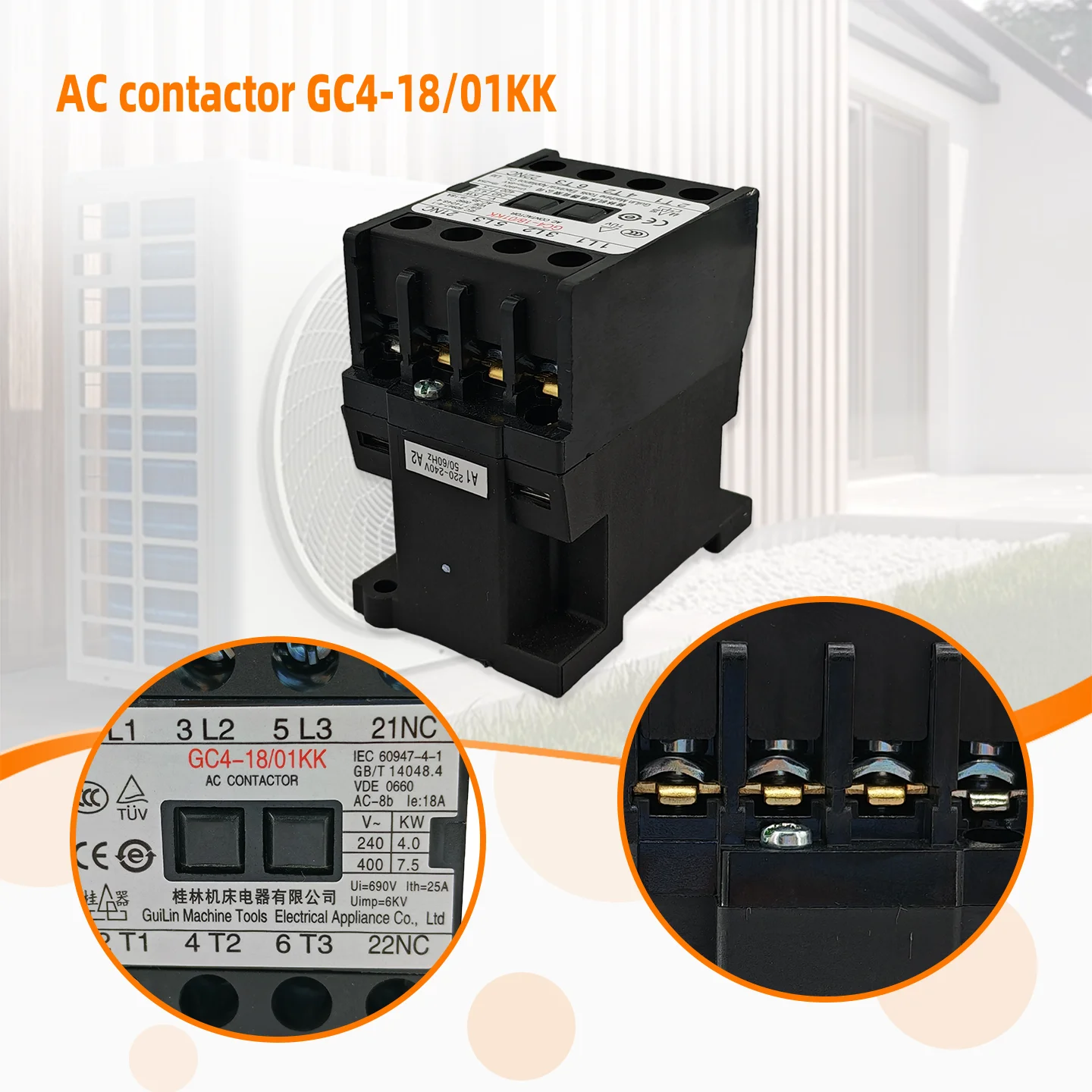 Контактор для систем кондиционирования и охлаждения GC4-18/01KK 240/400В 18А реле кондиционера