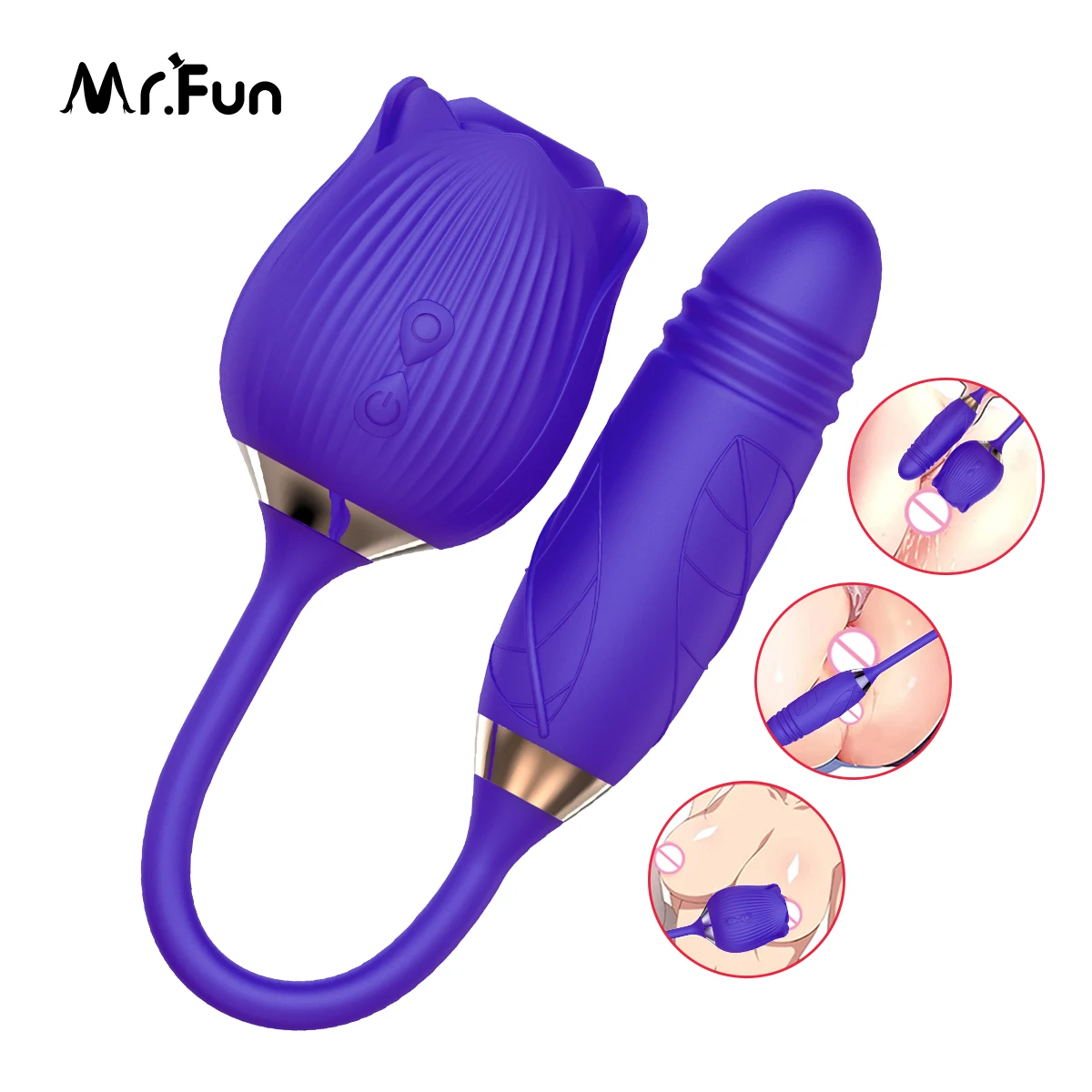 MR.Fun Amazon Black Rose Sex Toys G Spot Clit Sucking Silicon Extened Dildo With String 2 In 9 modes Waterproof Rose Vibrator (1600314696164)