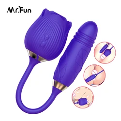 MR.Fun Amazon Black Rose Sex Toys G Spot Clit Sucking Silicon Extened Dildo With String 2 In 9 modes Waterproof Rose Vibrator