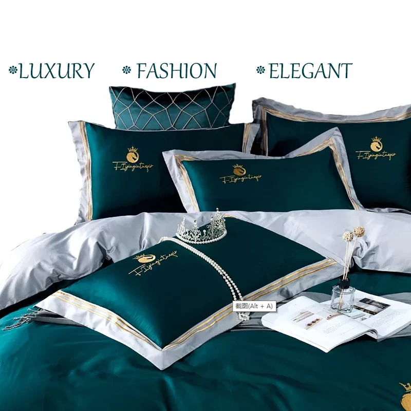 Luxury hotel bed linen set bedroom bedding set bedsheet cotton duvet cover set queen king bed sheets embroidered