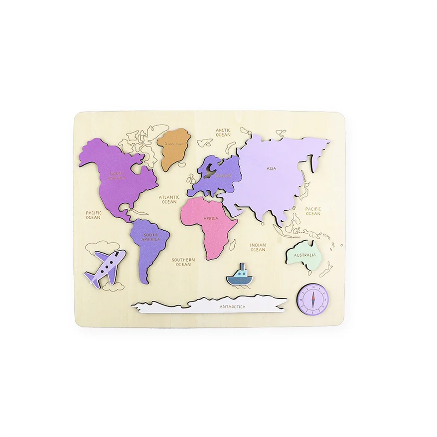 Hot Sale Colorful Wooden World Map 3D Jigsaw Puzzle Decoration Kids Educational Toy