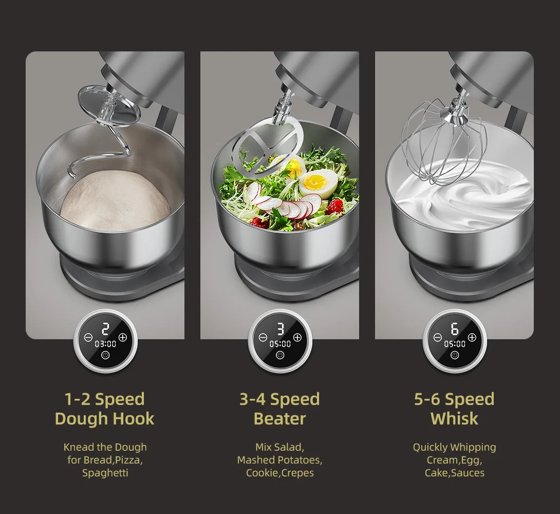 Multifunctional Tilt-Head Electric Kitchen Mixer with Stainless Steel Bowl  Splash, Guard for Home