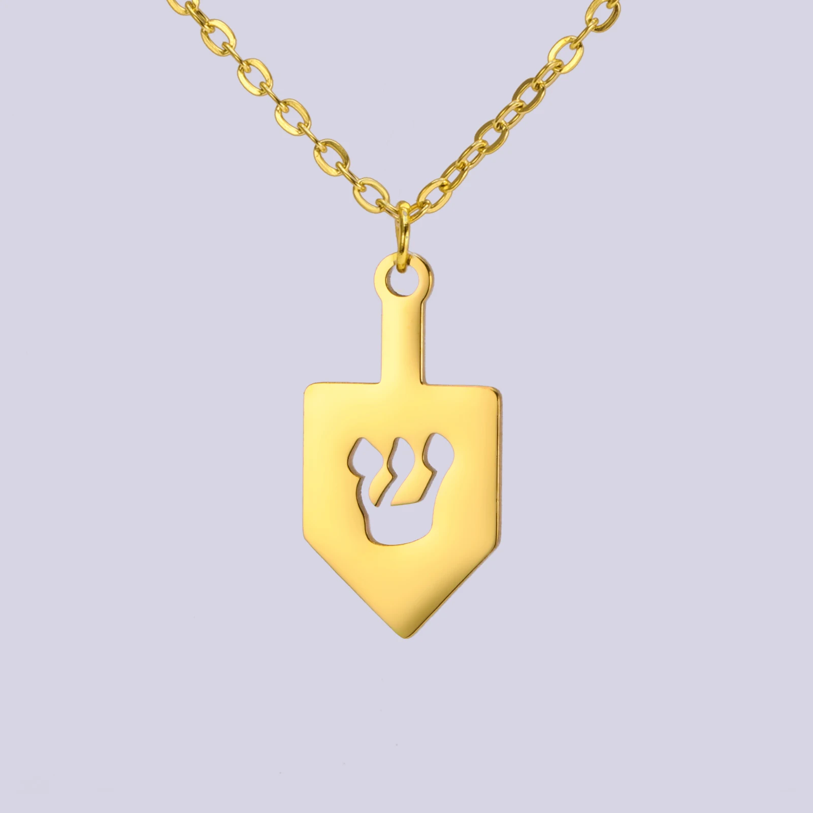 Jewish Dreidel Necklace Hei Nun Shin Judaica Symbol Charm Women Necklace Stainless Steel Jewelry Hannukah Gift