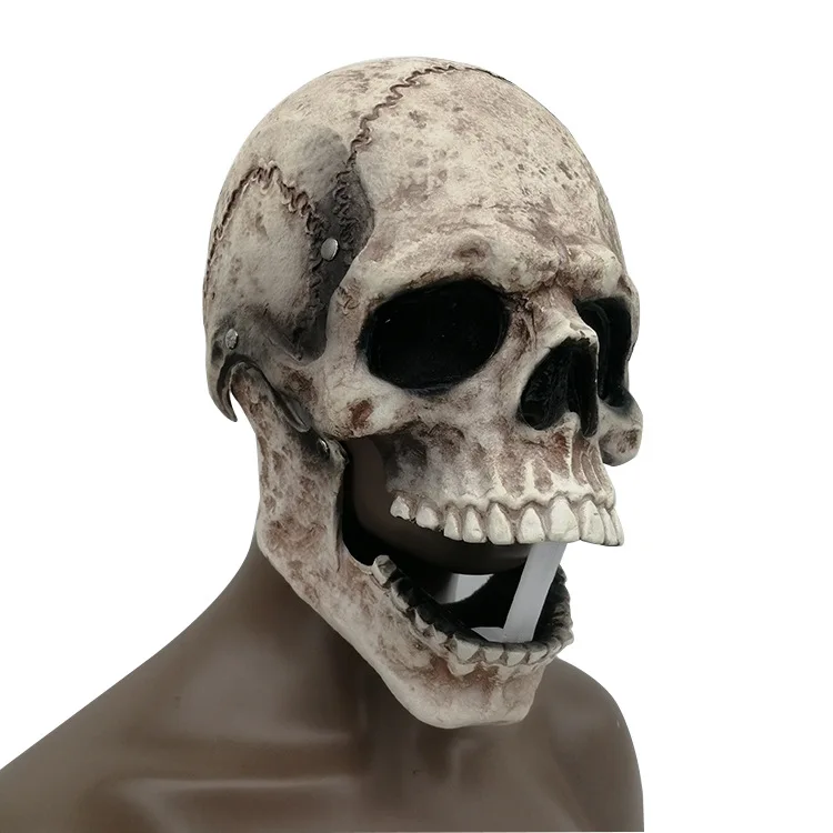 Hot sale Party Latex Mask Realistic Human Skulls Helmet Reusable Horrer Halloween Full Head Moving Jaw Skulls Mask Skeleton Mask